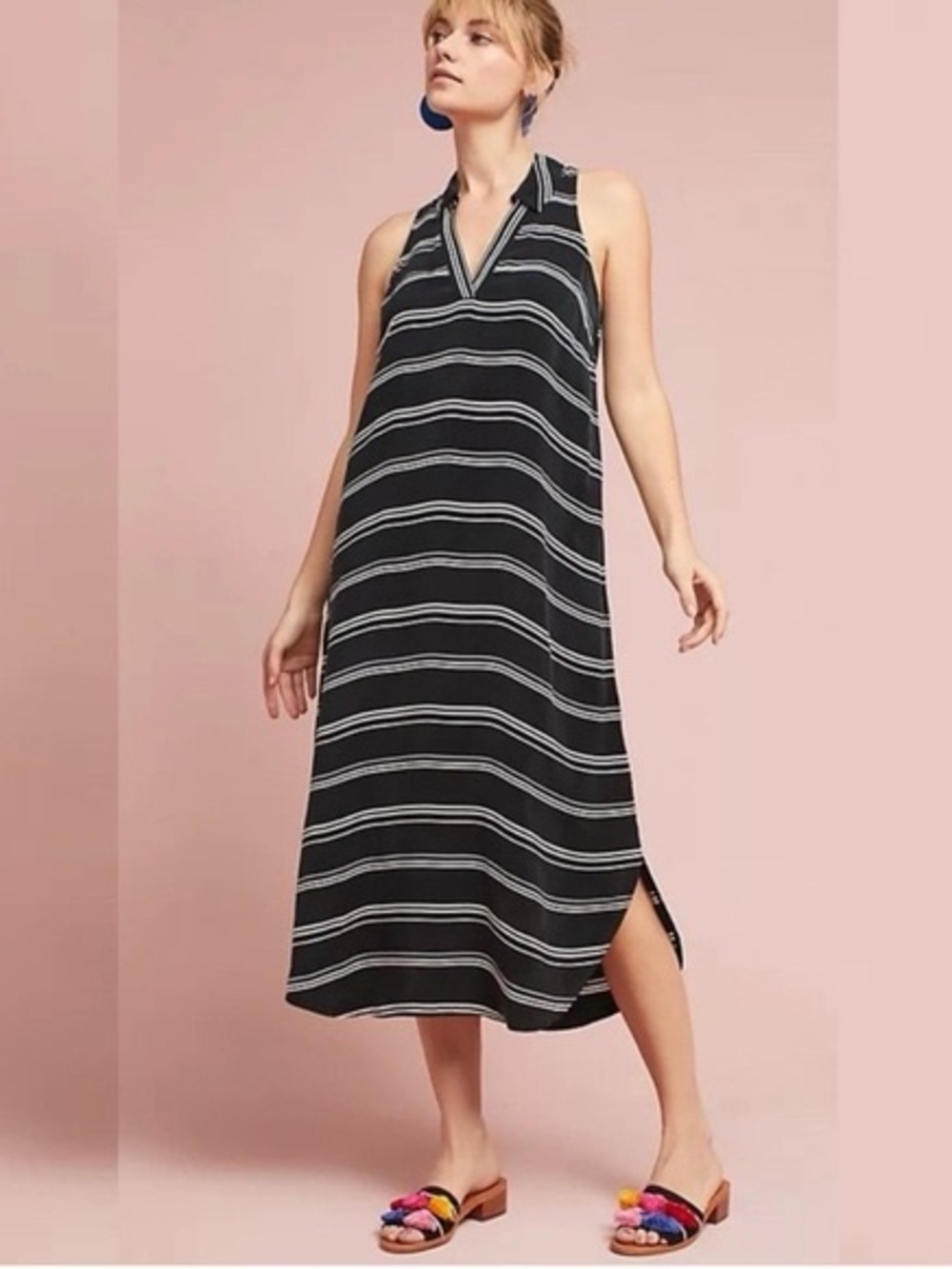Postmark Anthropologie Shirt Dress Women Size Medium Black Striped Sleeveless